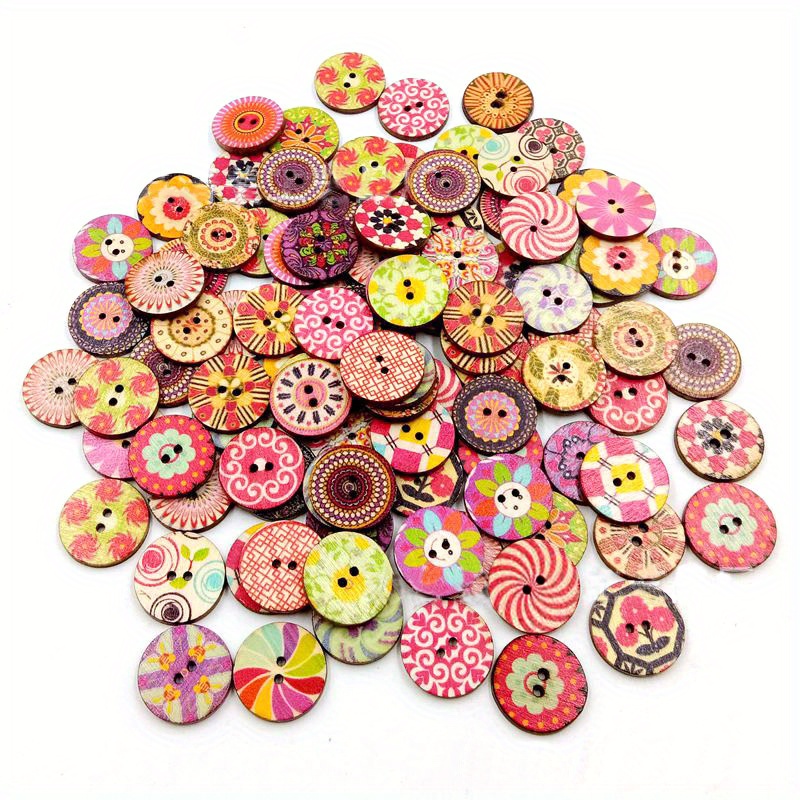 100pcs Mixed Color Wood Buttons For Handwork DIY Scrapbooking
