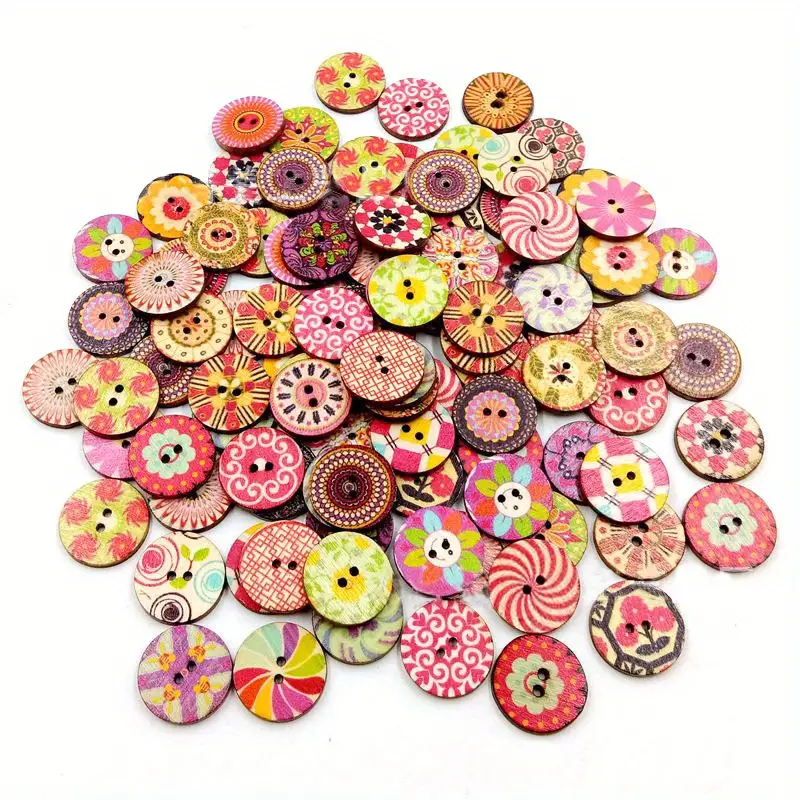 Vintage Wooden Buttons Colorful Painted Craft - Temu
