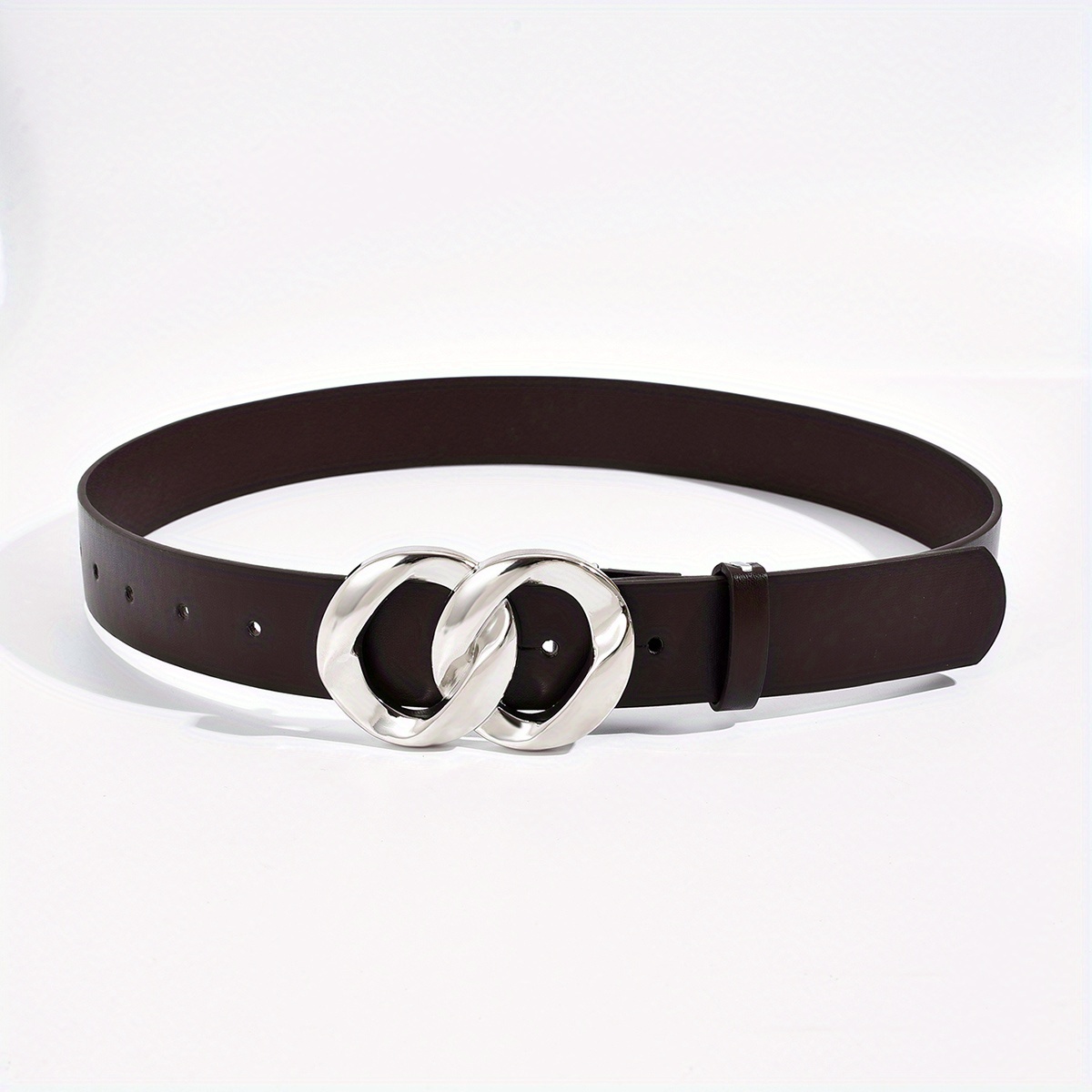 Geometric Double Ring Buckle Belt Stylish Solid PU Leather Belt Girdle