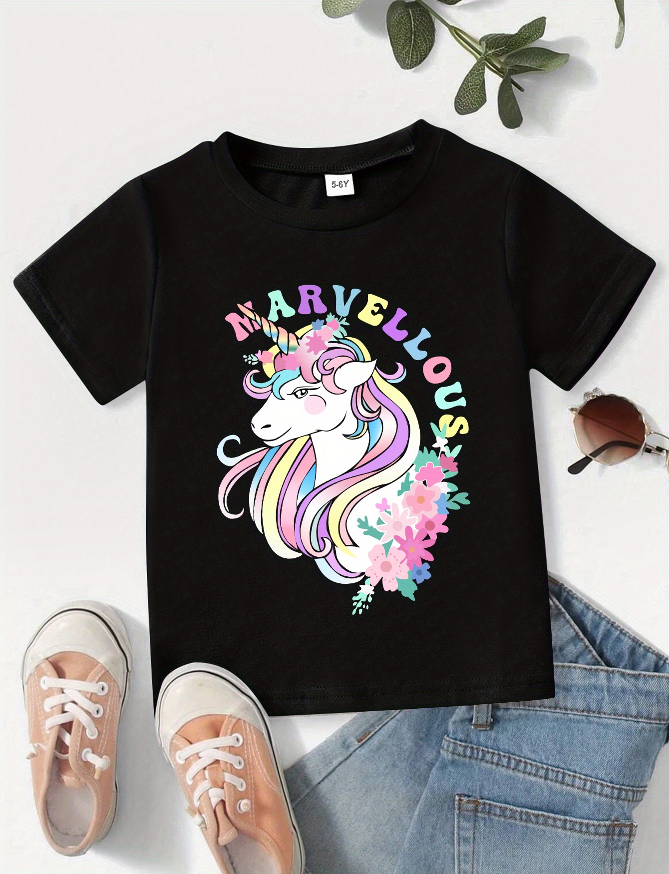 Girls Short Sleeve Unicorn Stars Graphic Tee