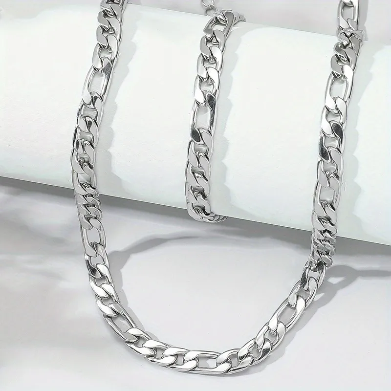 Punk Style Bracelet & Necklace Set For Men - Cuban Stainless Steel Black  Bracelet Chains - Temu