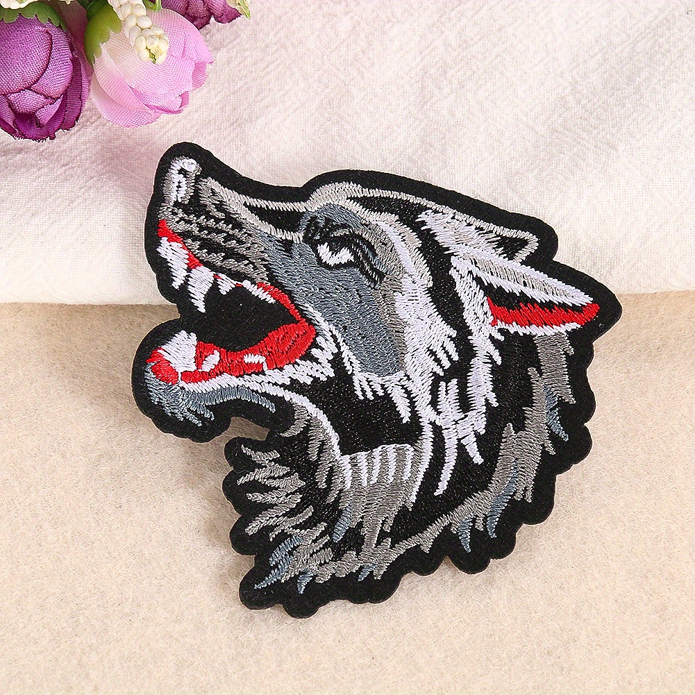 Animal Embroidery Applique Cloth Patches Gray Wolf Head - Temu
