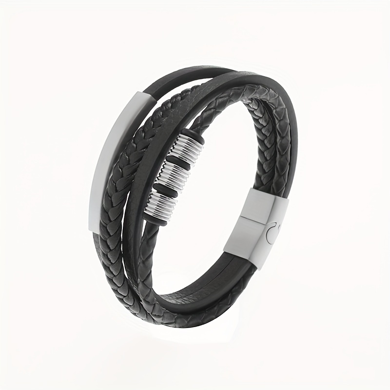 Classic Layer PU Leather Braided Bracelet with Magnetic Buckle