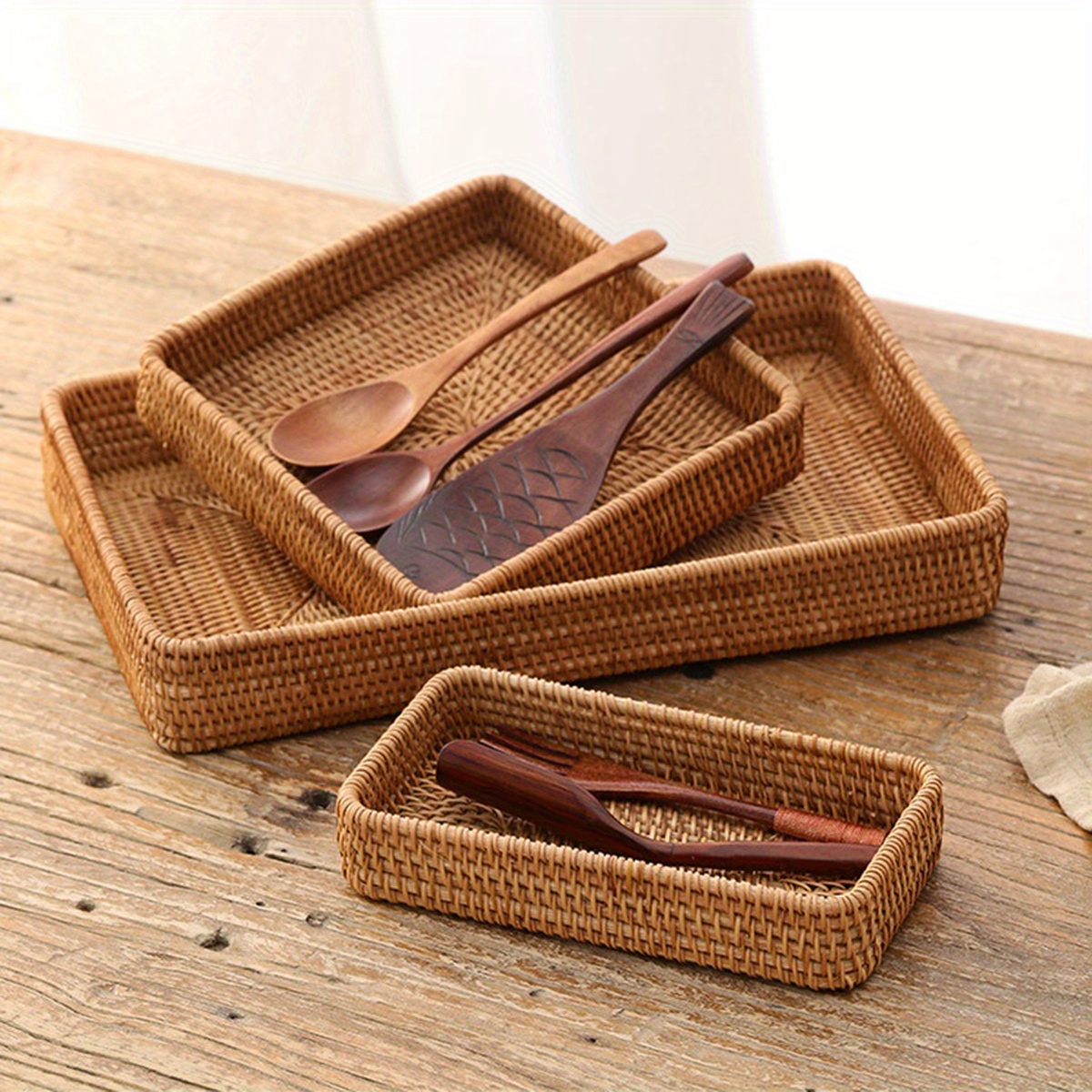 Rattan Basket Braided Square Basket Food Container Candy Temu