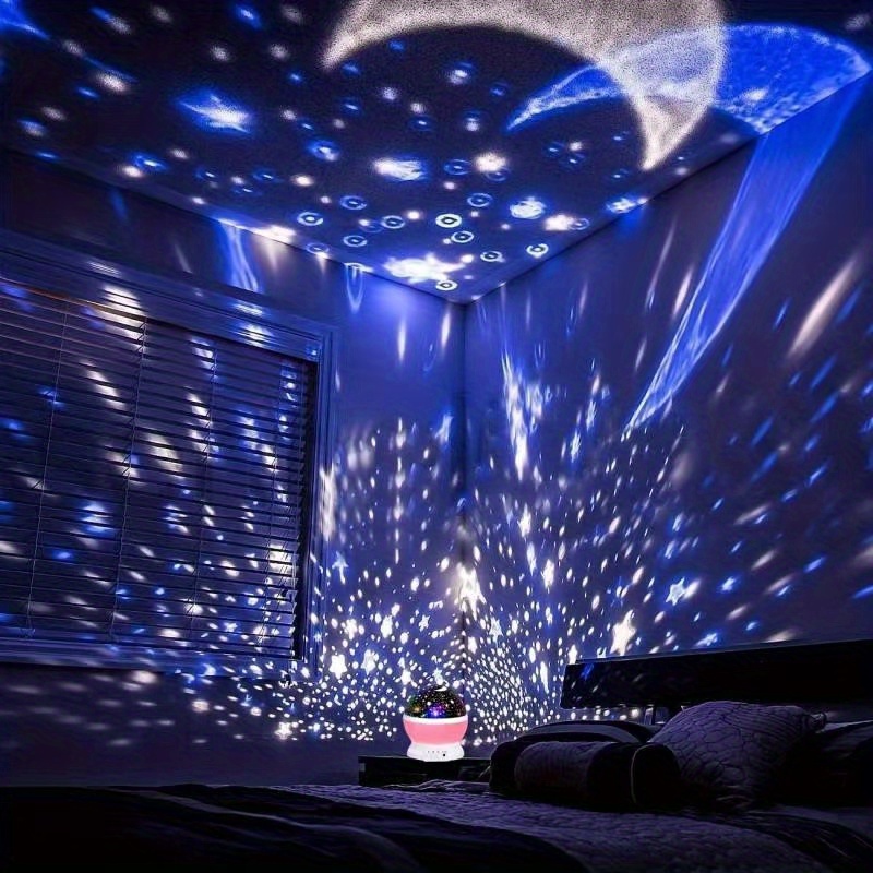1pc Luz Nocturna Infantil Proyector Luna Estrellas Rotación - Temu