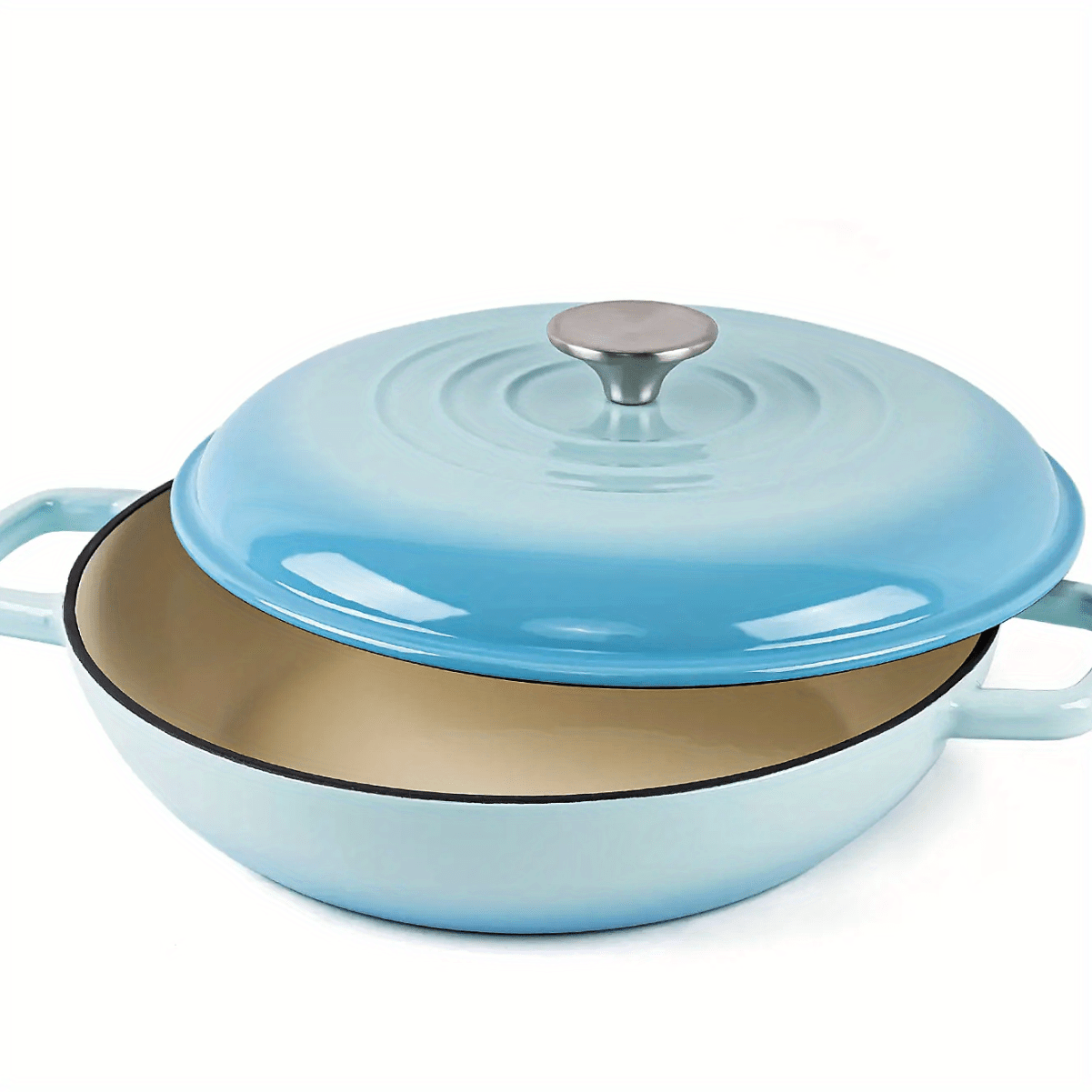 Enameled Blue 2-in-1 Cast Iron Multi-Cooker Heavy Duty Skillet and