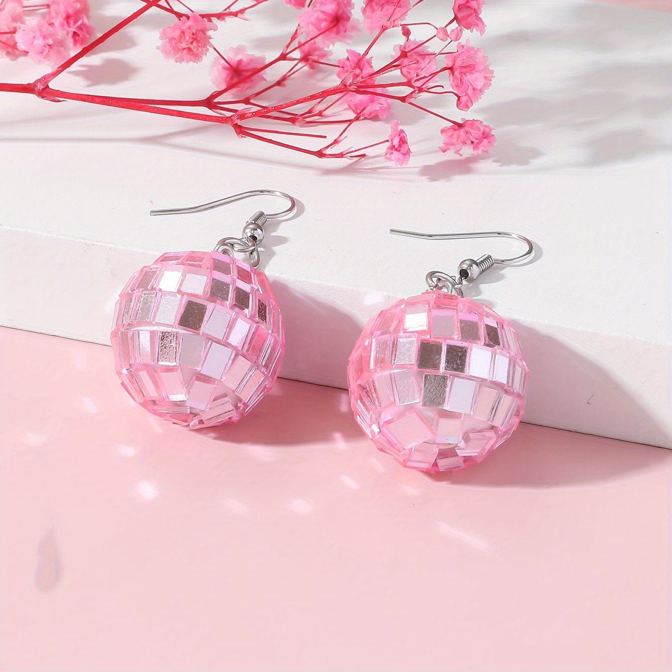 Pink sales ball earrings