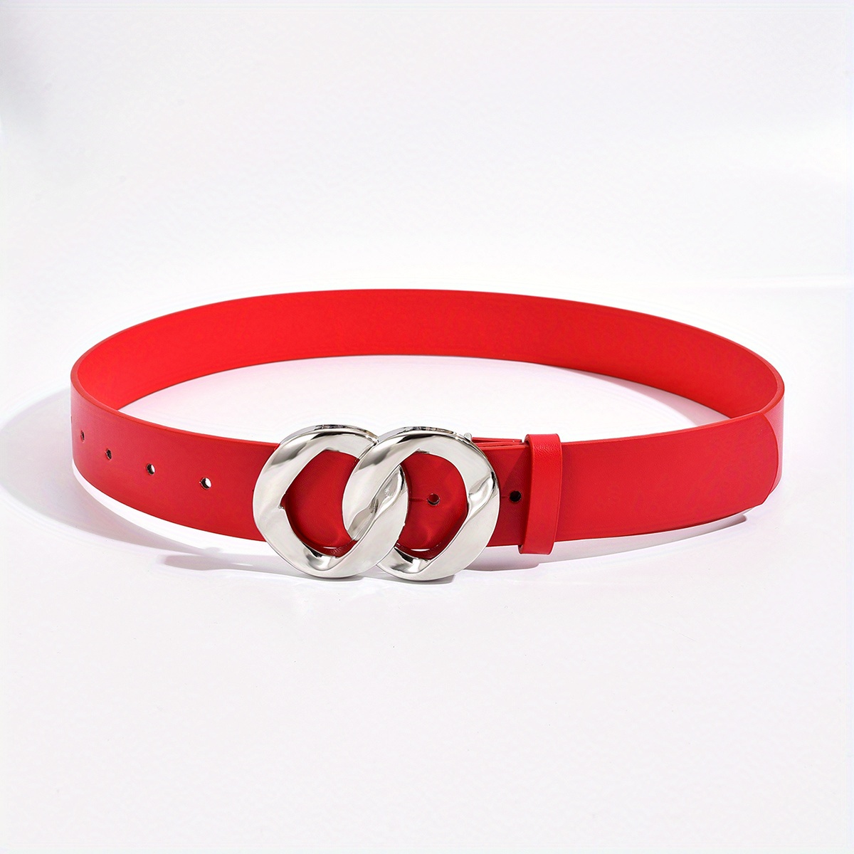 Geometric Double Ring Buckle Belt Stylish Solid PU Leather Belt Girdle
