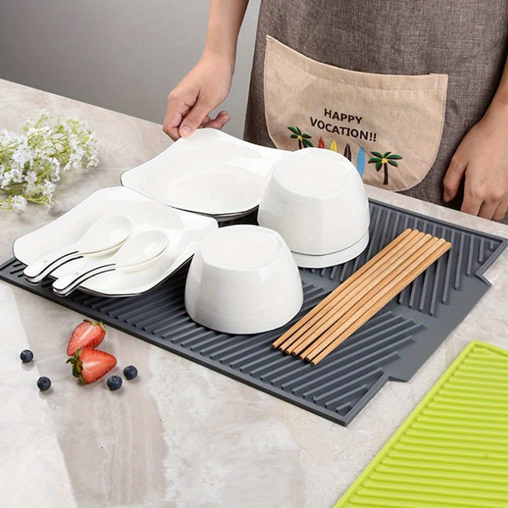 Kitchen Silicone Dish Drying Mat with Drain Lip Rubber Dish Drying