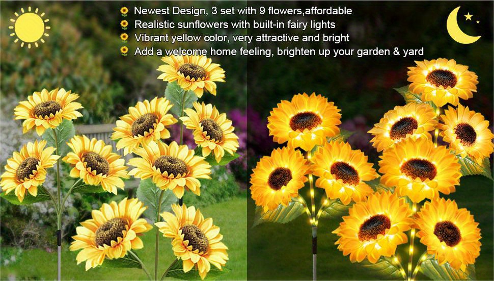 2 4pcs solar flowers lights garden stake outdoor sunflower for garden courtyard patio front yard backyard balcony details 0