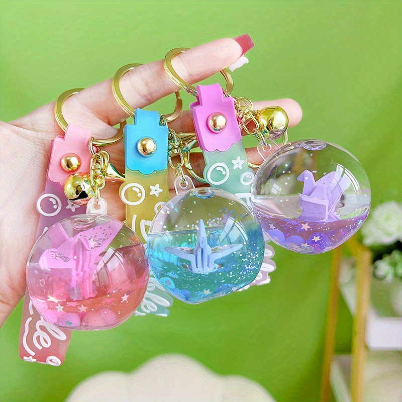 Kawaii Pink Blue Star Floating Glitter Keychain Cute Moving Liquid