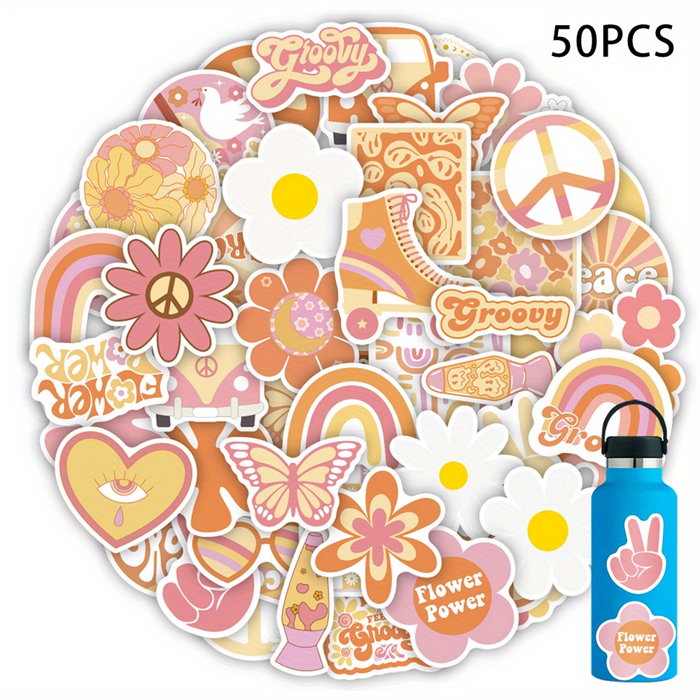 50pcs Aesthetics Stickers Pack, Cool Hippie Vinyl Waterproof