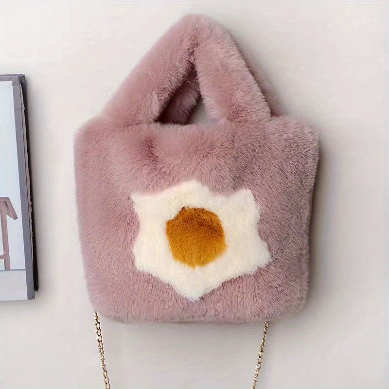 Fried Egg Pattern Plush Satchel Bag Lightweight Storage Bag Versatile ...