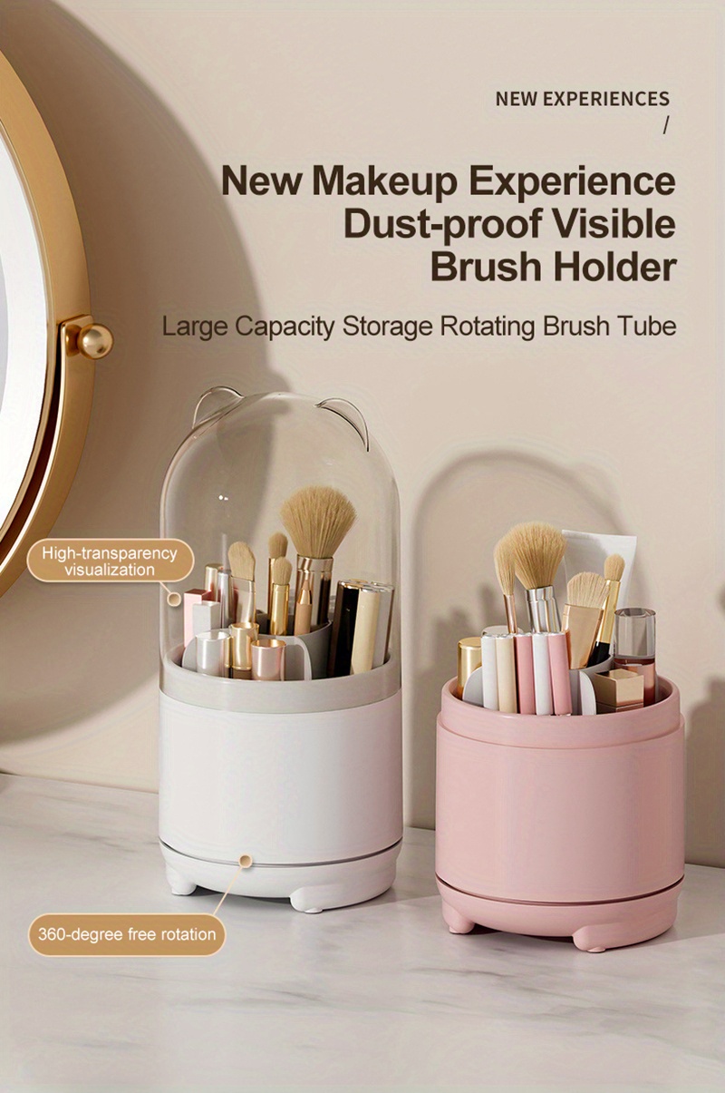 360° Rotating Makeup Brush Bucket Storage Box Portable Multifunction  Dust-proof Large-capacity Desktop Organizer Cosmetic Holder - AliExpress