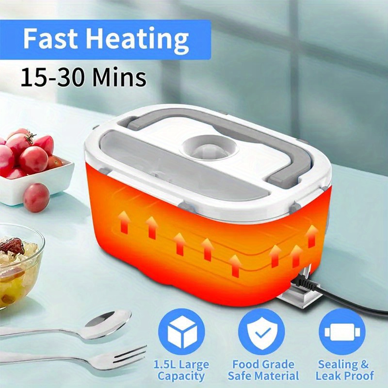 Yoorbee Electric Lunch Box Food Heater, 60W Heated Lunch Boxes  for Adults,Durable 3-In-1 Portable Food Warmer for Car&  Home/Office,Leak-proof,with Fork&Spoon,Carry Bag: Home & Kitchen