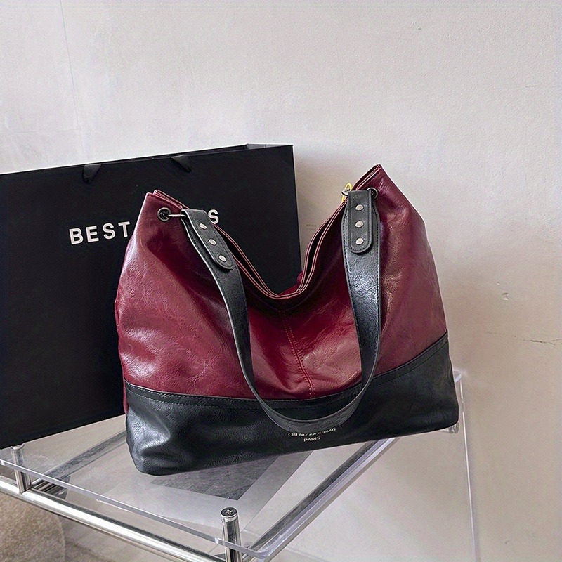 Large Leather Tote Bag. Burgundy Color. Shoulder Bag. Hobo 