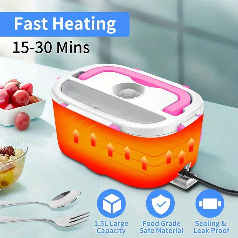  Electric Lunch Box Food Heater, 80W Portable Heated Lunch Boxes  for Adults, Food Warmer for Car Truck Office Home Self Heating Lunch Box,  Leak Proof, Removable SS Container,Fork,Spoon: Home & Kitchen