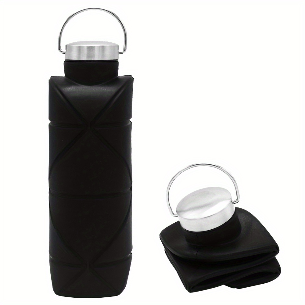 Mini botella plegable enrollable de 320ml, de silicona de grado  alimenticio. Con mosquetón.