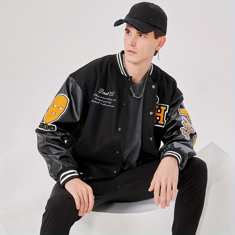 Men's Fleece College Varsity Jacket, Baseball Vintage Jacket, Casual  Streetwear Coats Plus Size - Temu