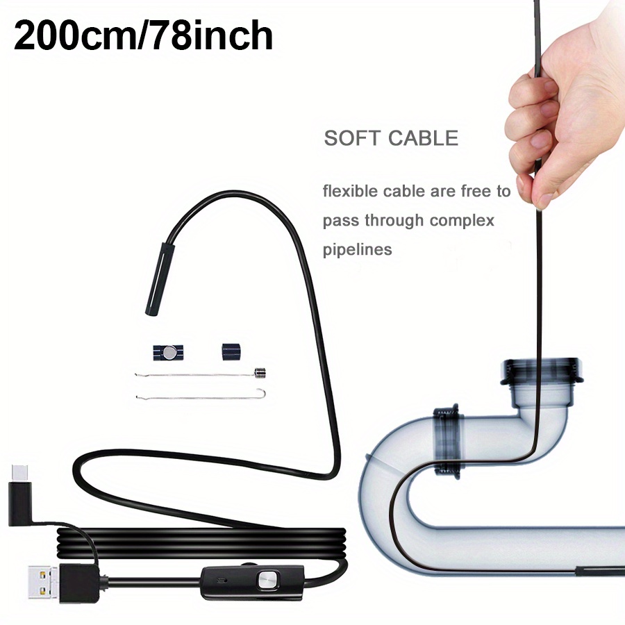 0.217 in endoscopio cámara 16.4ft cable 3 en 1 teléfono móvil PC USB tipo C  para Android con luz LED para automóvil