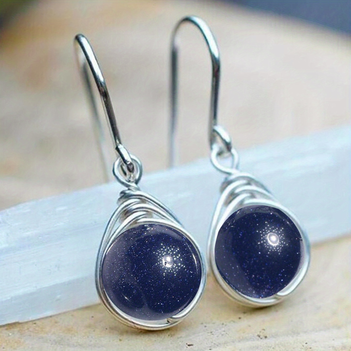 Vintage Silver Plated Hook Natural Stone Drop Earring Women - Temu United  Kingdom