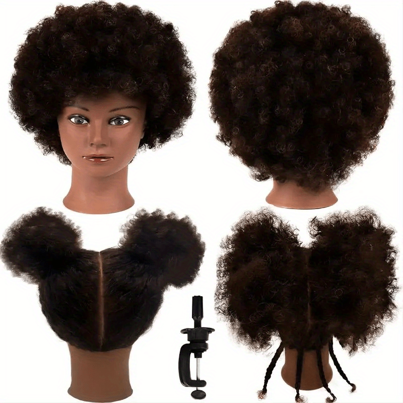 Image of Kinky Afro Curly Human Hair Mannequin Head With Cosmetology Doll Head For Hair Hairdressing Training, Practice Braiding, Styling Practice, Cutting Braiding Practice