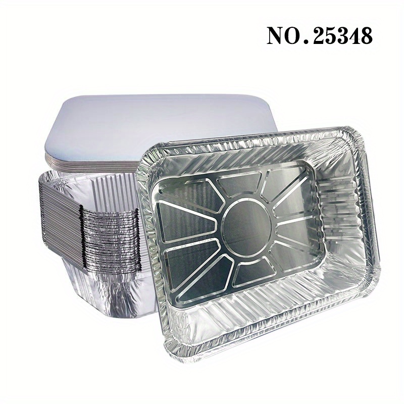 20 Pcs Aluminium Foil Trays Large Foil Food Trays with Lids Foil Baking Trays Takeaway Tin Containers for Oven Roasting Broiling Cooking