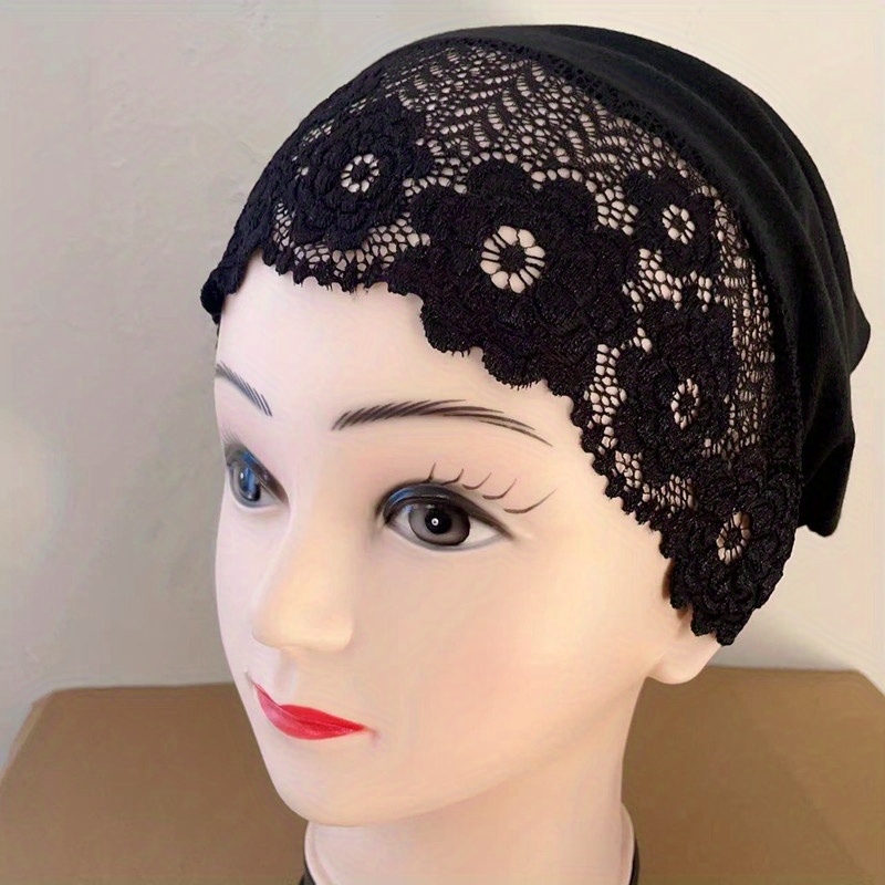 Lace Flower Thin Turban Cap Elegant Solid Color Head Breathable Elastic Beanie Women Ramadan Bonnet Hijab Chemo Hats