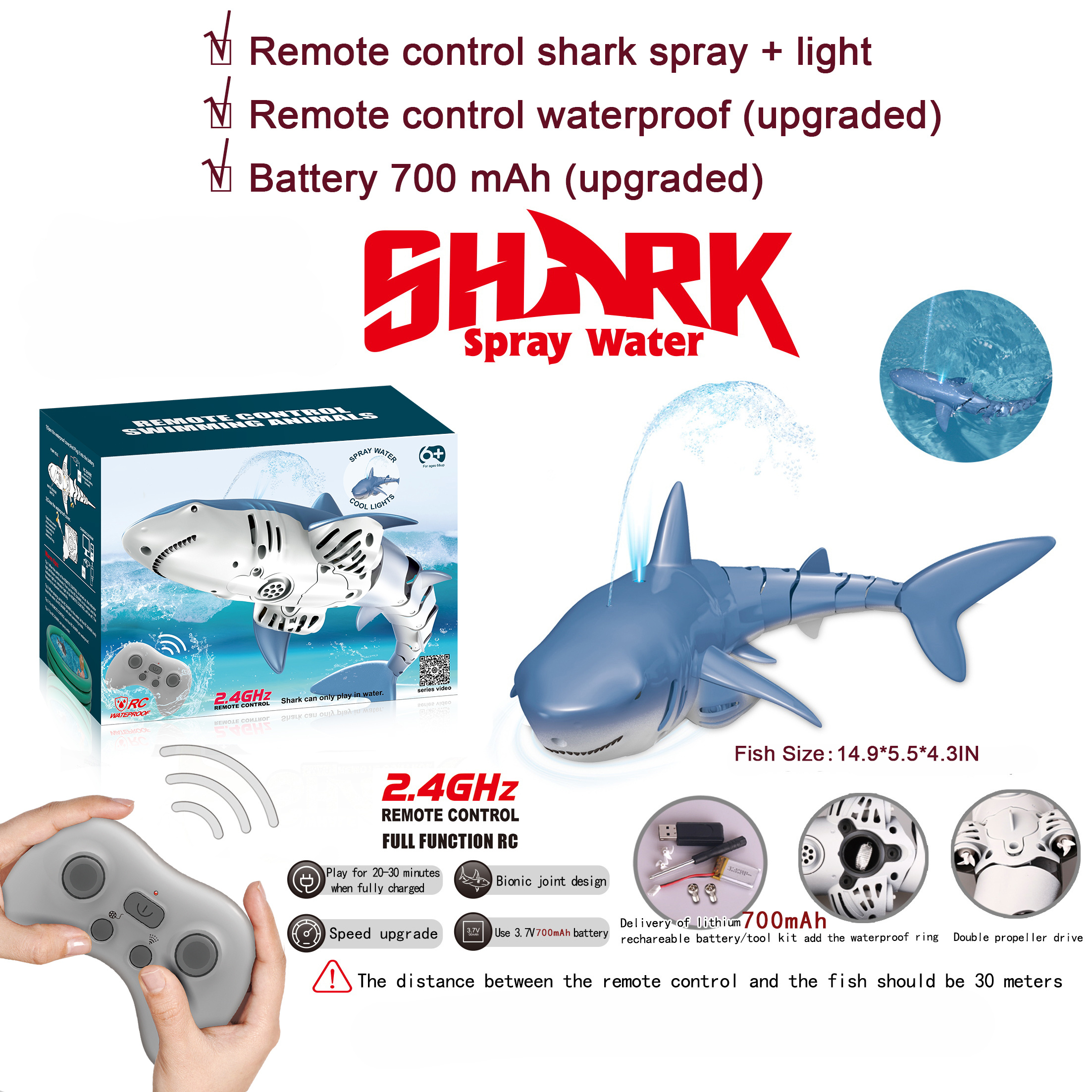  2.4G Remote Control Shark Toy 1:18 Scale High