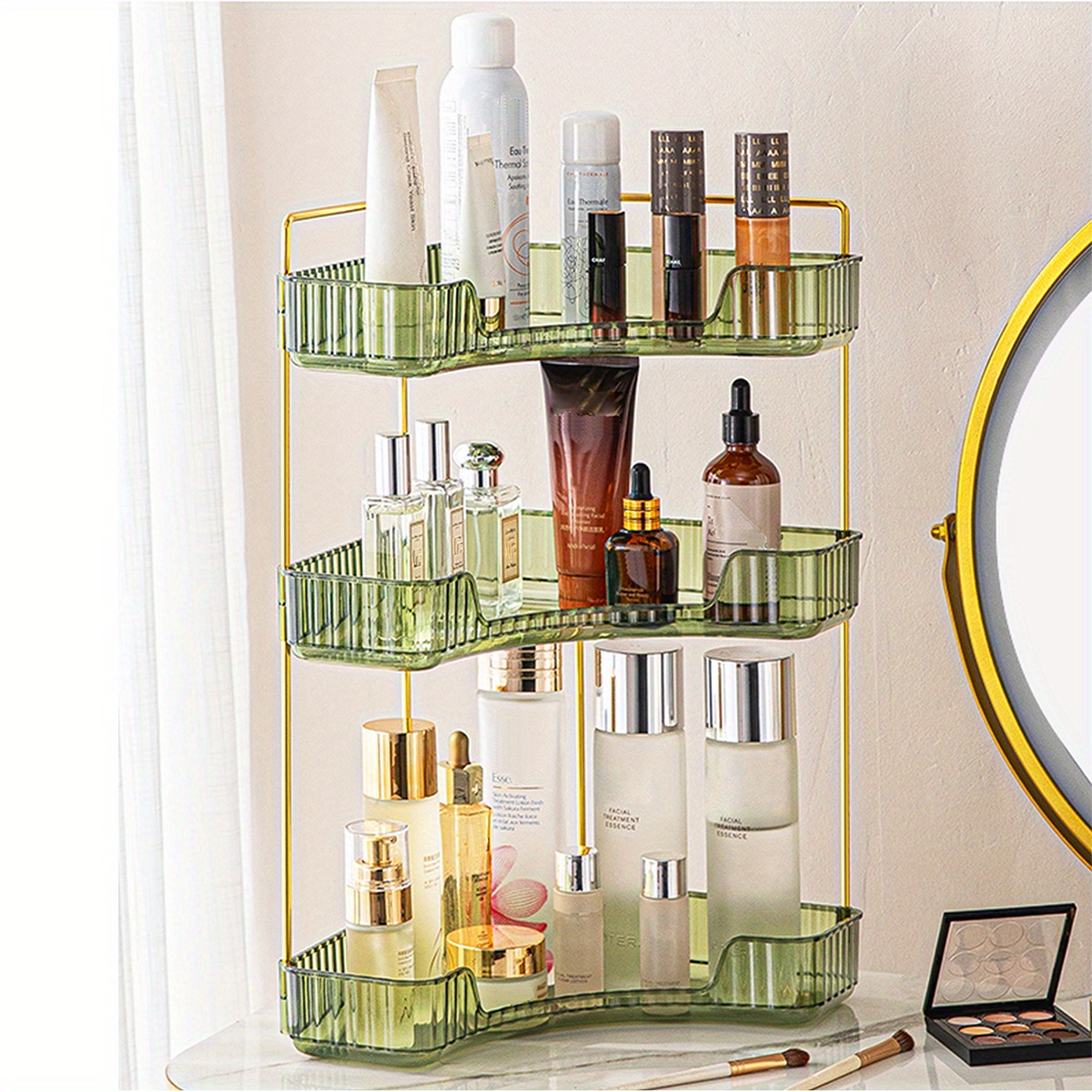 2 Tier Bathroom Organizer, Skincare Organizers Vanity Tray Corner Shelf For  Makeup Cosmetic Bathroom Organizer, Body Spray Organizer Perfume And