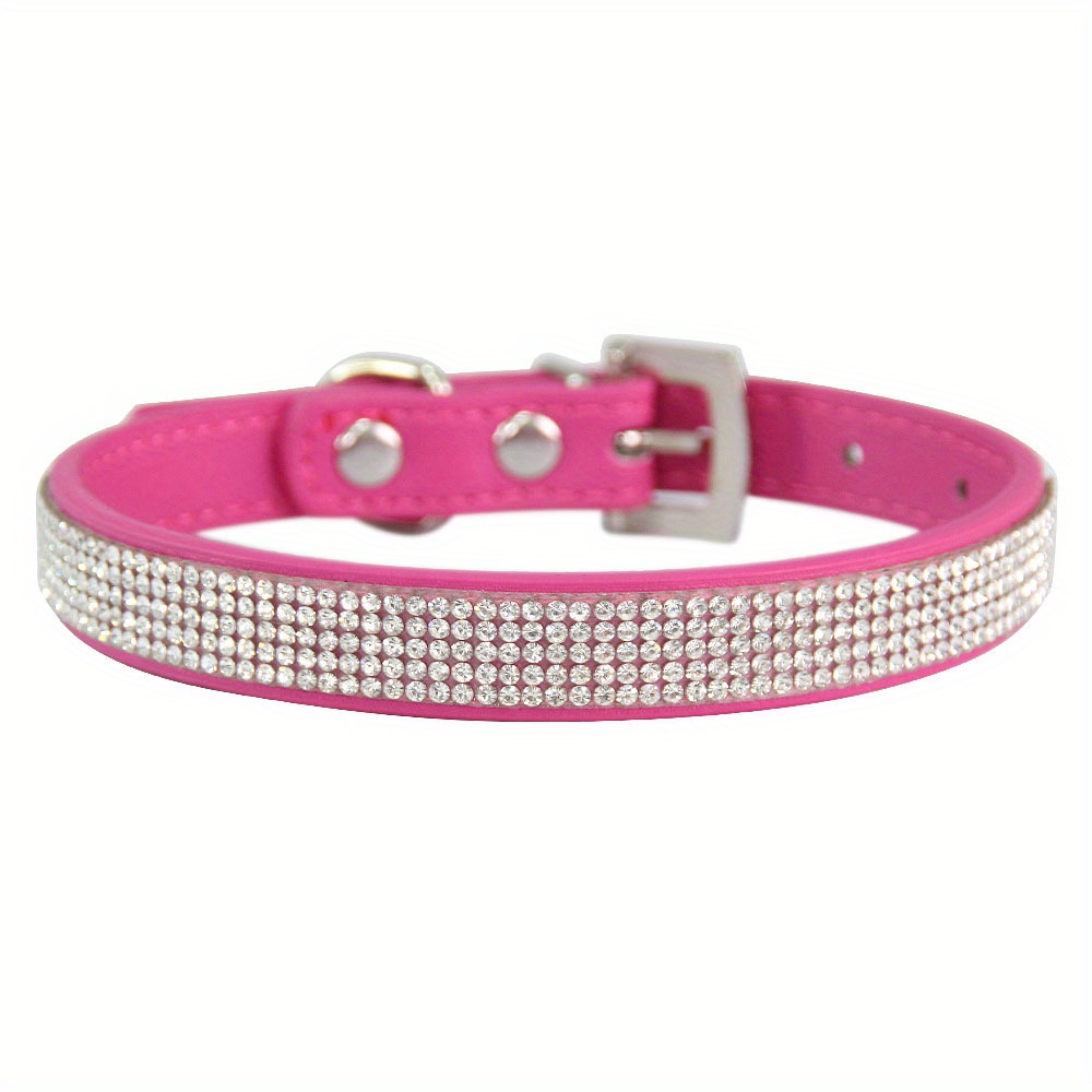 Adjustable Rhinestone Bling Leather Collar for Cats and Puppies