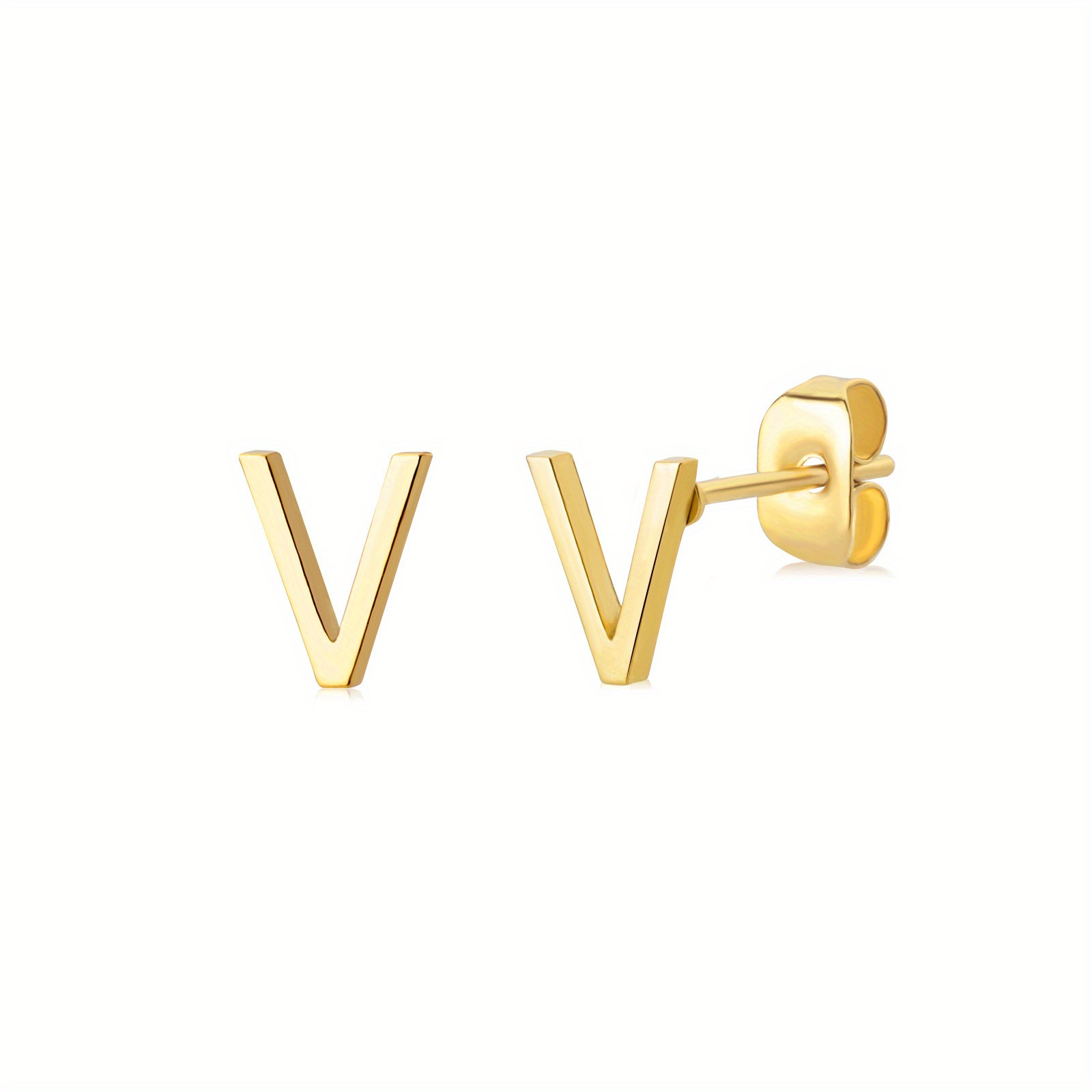 Gold Letter V Earrings Stud, Designer Gold V Earrings