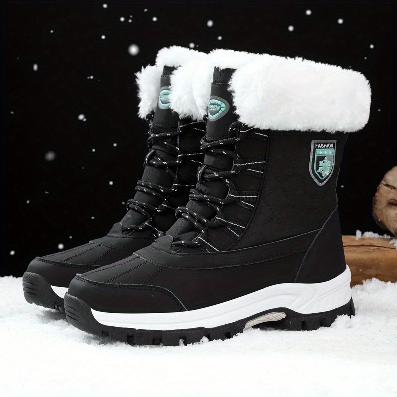 Women's Round Toe Winter Boots, Solid Color Thermal Plush Inner Thick-Sole  Snow Boots, Women's Warm & Comfy Footwear