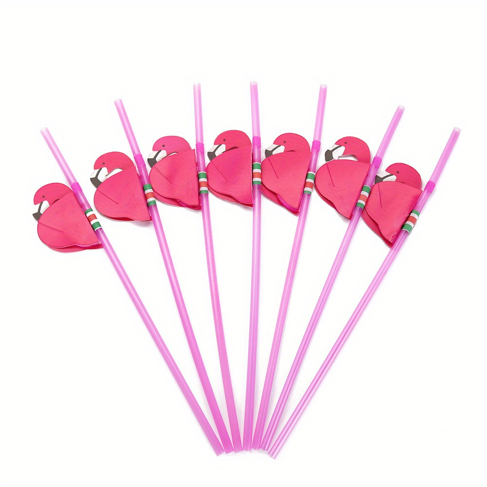 8pcs Hawaii Flamingo Straws Reusable Plastic Flamingo Drinking Straws  Cocktail Bent Straw For Hawaiian Luau Summer Beach Pool Party Decorations