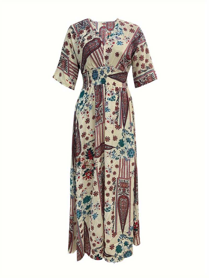 Women's Floral Maxi Dress - Boho Tiered V-Neck Summer Wedding Guest Gown