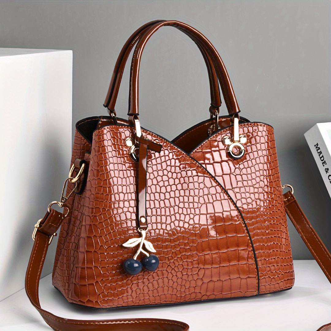 Elegant Crocodile Embossed Crossbody Bag, Classic Satchel Bag