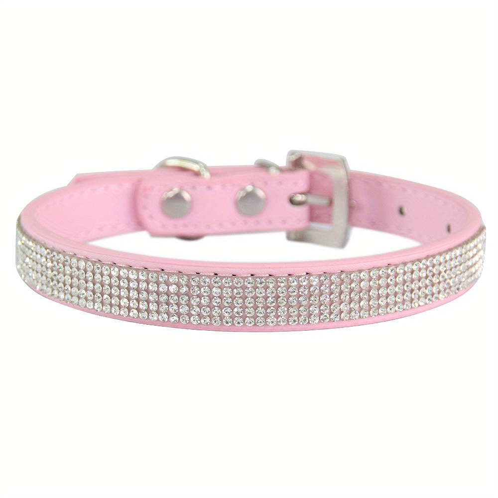 TEMU Adjustable Leather Collar With Rhinestone Bling For Cute Cats And Puppies