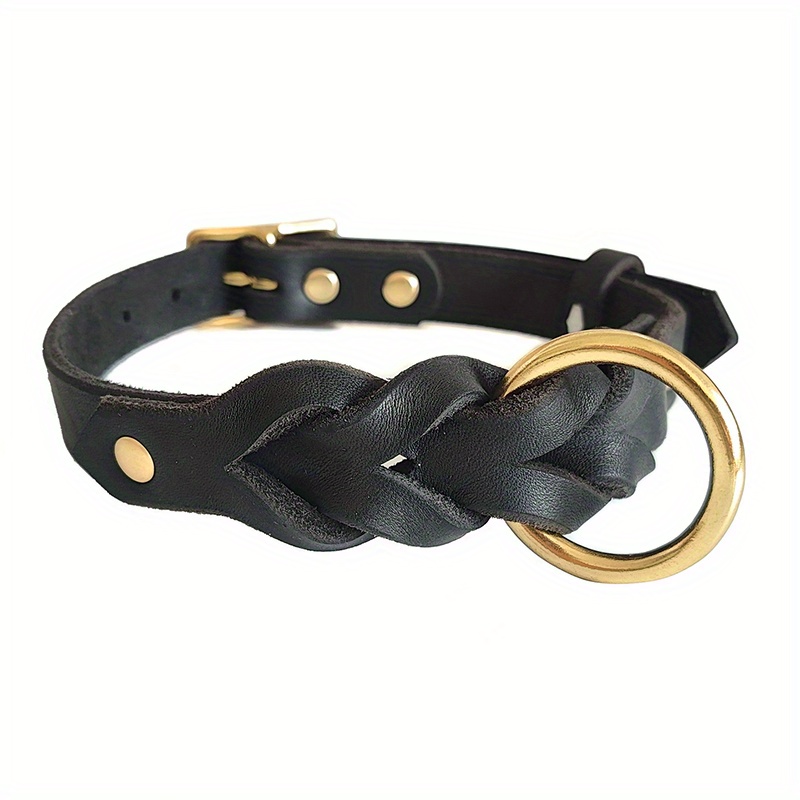 Luxury Dog Collar, Adjustable Cowhide Neckband For Medium To Large Dogs, Pet Collar With Gold-tone
