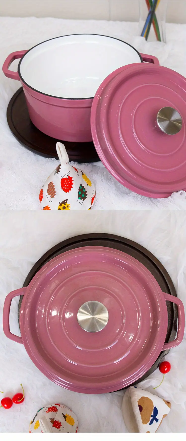 1 шт. классическая 22 см чугунная эмалированная голландская печь, кастрюля для готовки 8,6 дюймов, посуда, медленное приготовление, тушение, жаркое, красная с крышкой, детали 1