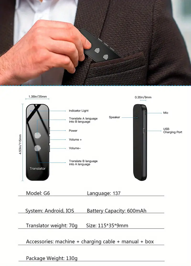 portable language translator device two way instant translator app online voice translation 137 languages supported high accuracy translator device for travel business learning details 6