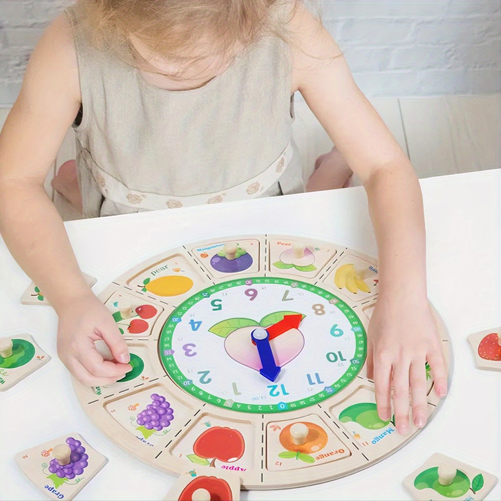 Early Learning Center Wooden Teaching Clock With Random Pattern, Toys