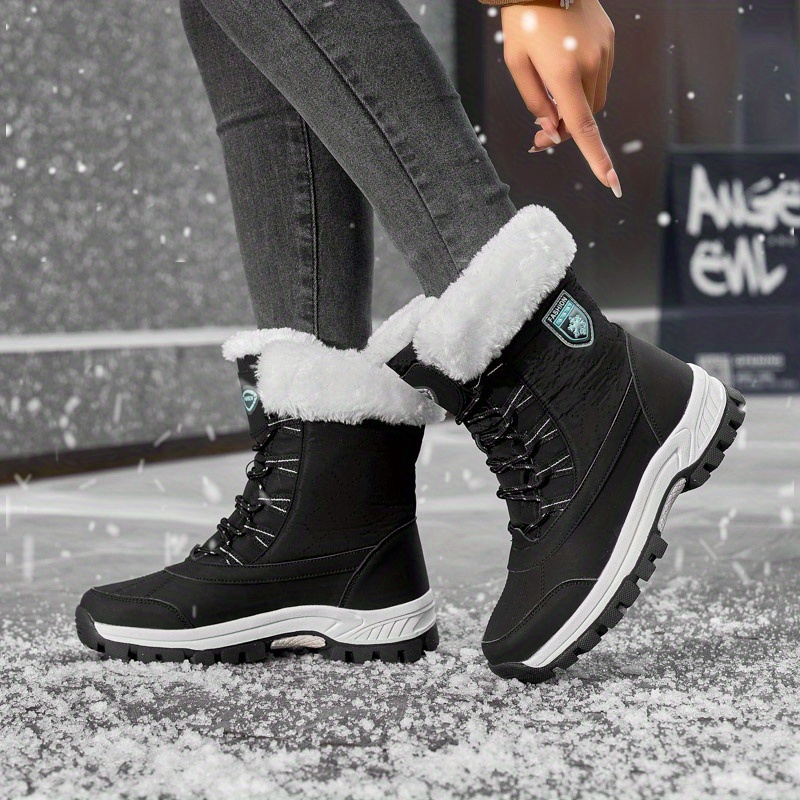 Women's Round Toe Winter Boots Solid Color Thermal Plush - Temu