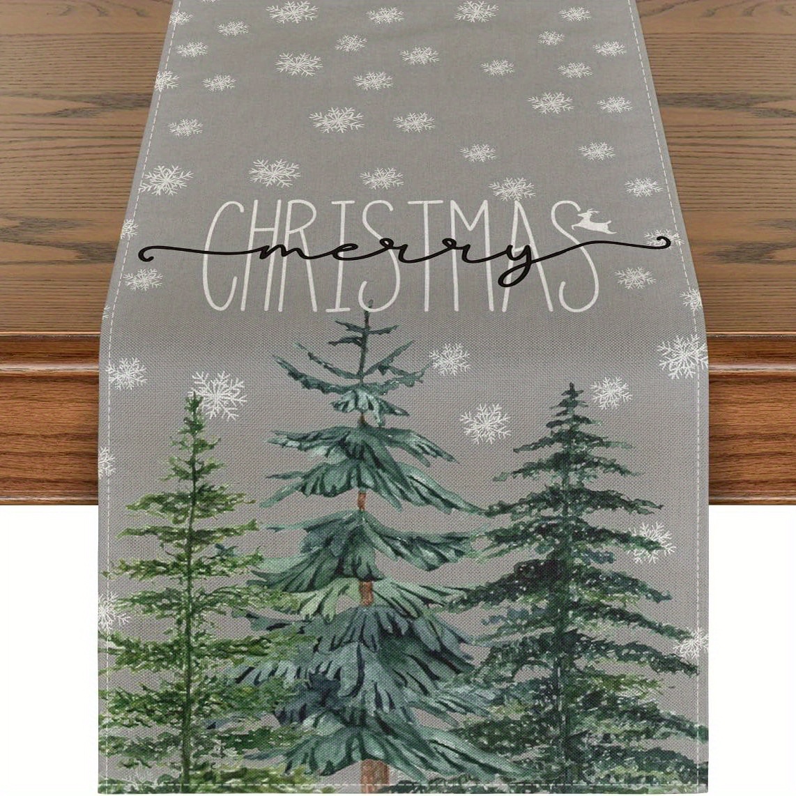 Image of 1pc Pine Tree Snowflake Merry Christmas Table Runner, Seasonal Winter Xmas Dining Table Decoration For Indoor Outdoor Home Party Decor 13 X 48 Inch/13 X 72 Inch/13 X 108 Inch