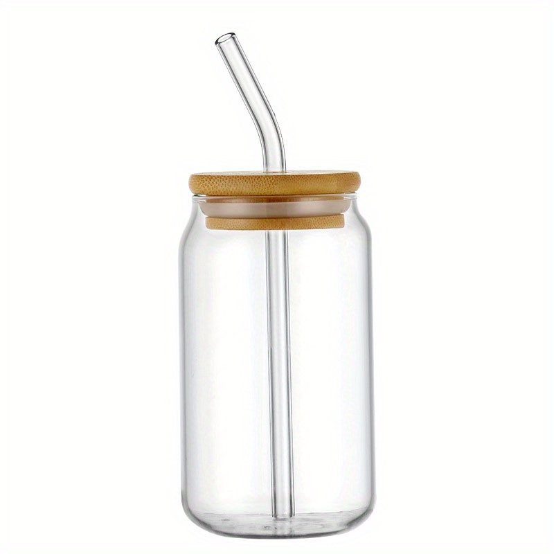 Glass Water Cups With Wooden Lids And Straws, Heat Resistant High