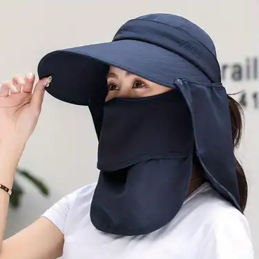 Full Face Cover Sun Hat Detachable Neck Flap Mask Solid - Temu
