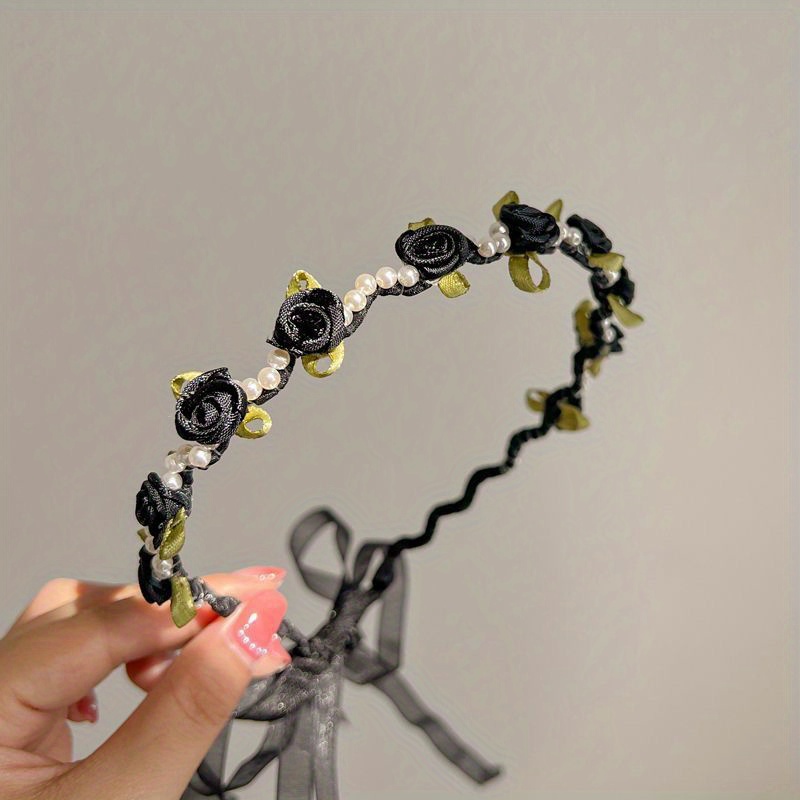Image of Faux Pearl Headband Simulation Flower Wreath Hair Band Summer Hair Accessories For Women