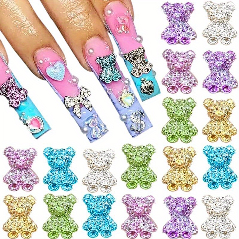 20 Mini Pink Glitter 3D Bear Nail Art Charms Pink Resin Bear Nail Supplies  Craft Supplies Nail Charm Arcylic Bear Gummy Bear 