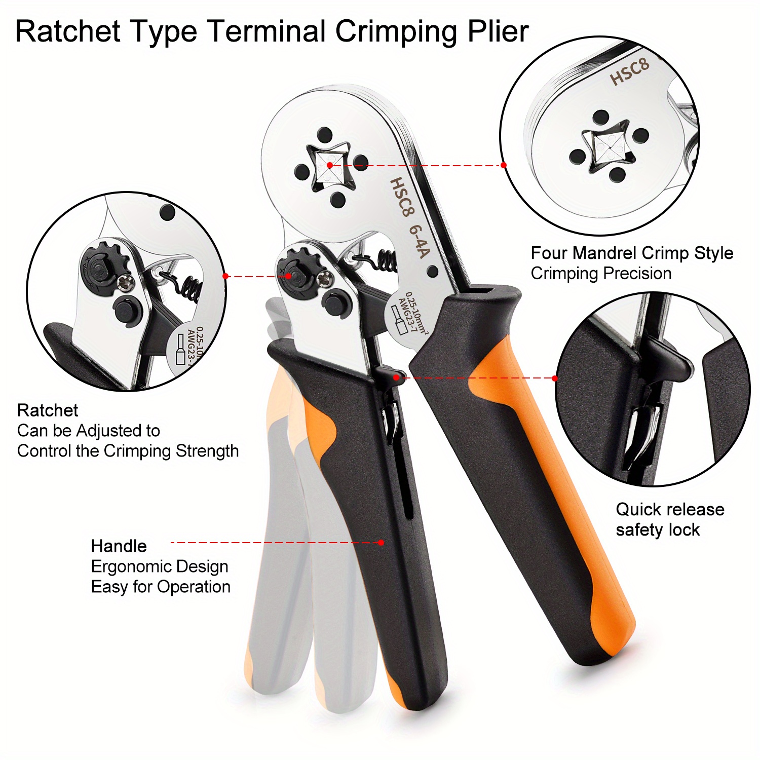 Ratchet Ferrule Crimper Plier Crimping Tool Cable Wire Electrical Terminals  X2Q2