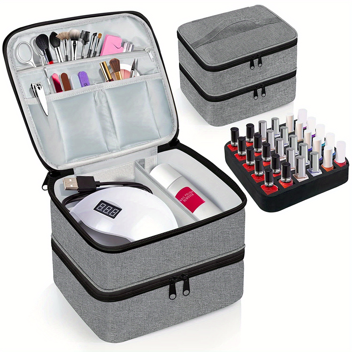 Byootique Double Layer Nail Polish Carrying Case Nail Organizer with 2 Removable Transparent Bags for Manicurists Nail Technicians Makeup Artists, Bri