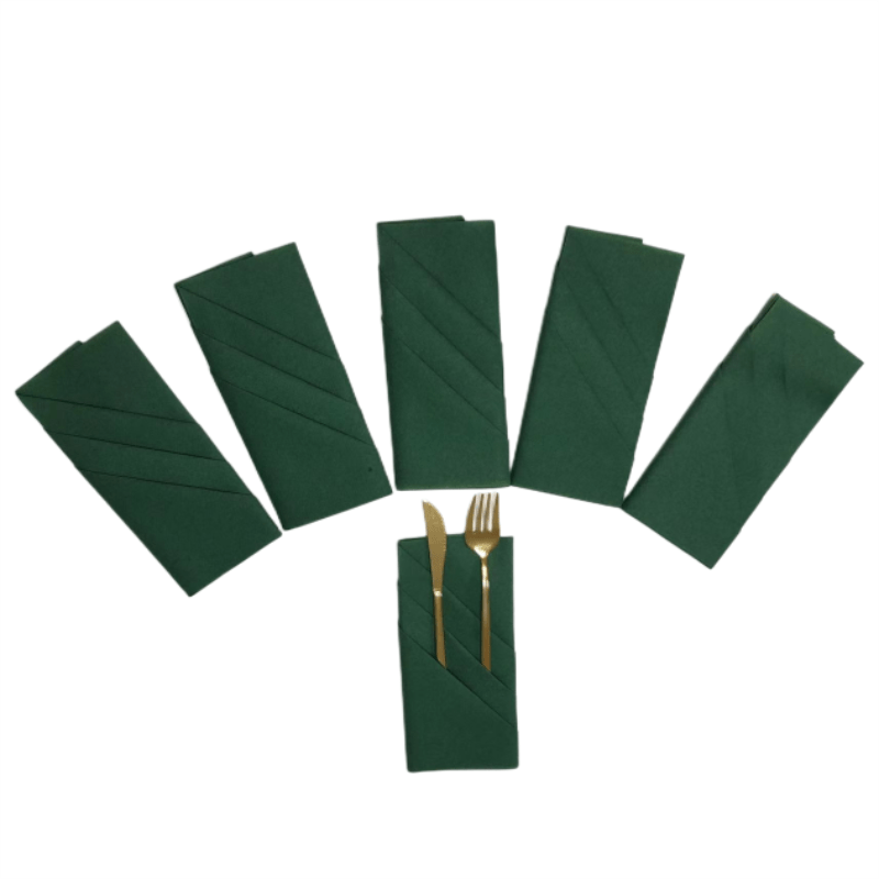 Green Napkins with Built-in Flatware, Disposable Christmas Napkins